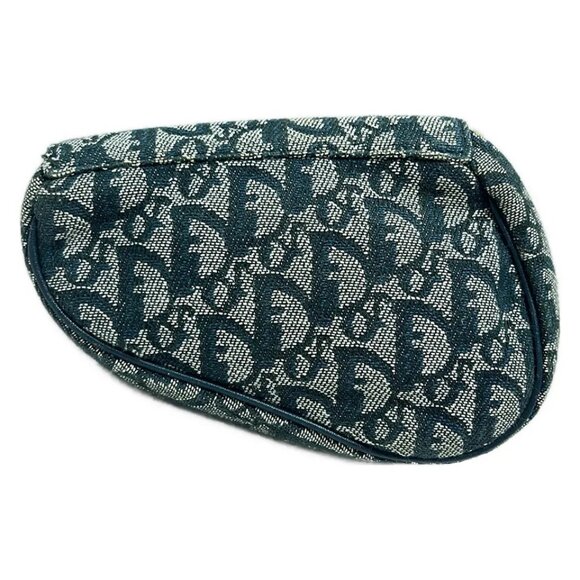 DIOR/ChristianDior Logogram/Saddle - Cream Dark Navy Jacquard Pouch 485-082925 - Picture 2 of 8